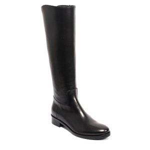 ITALIAN Black Leather Stretch Zip Knee High Boots